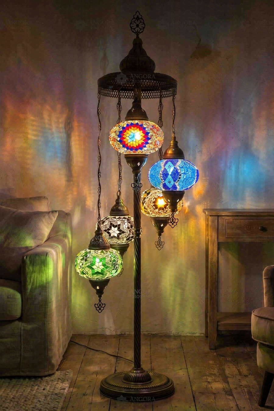 Multicolor 5-Globe Floor Lamp