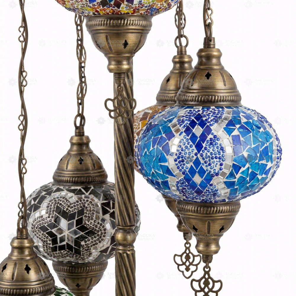 Multicolor 5-Globe Floor Lamp, close-up of the mosaic glass