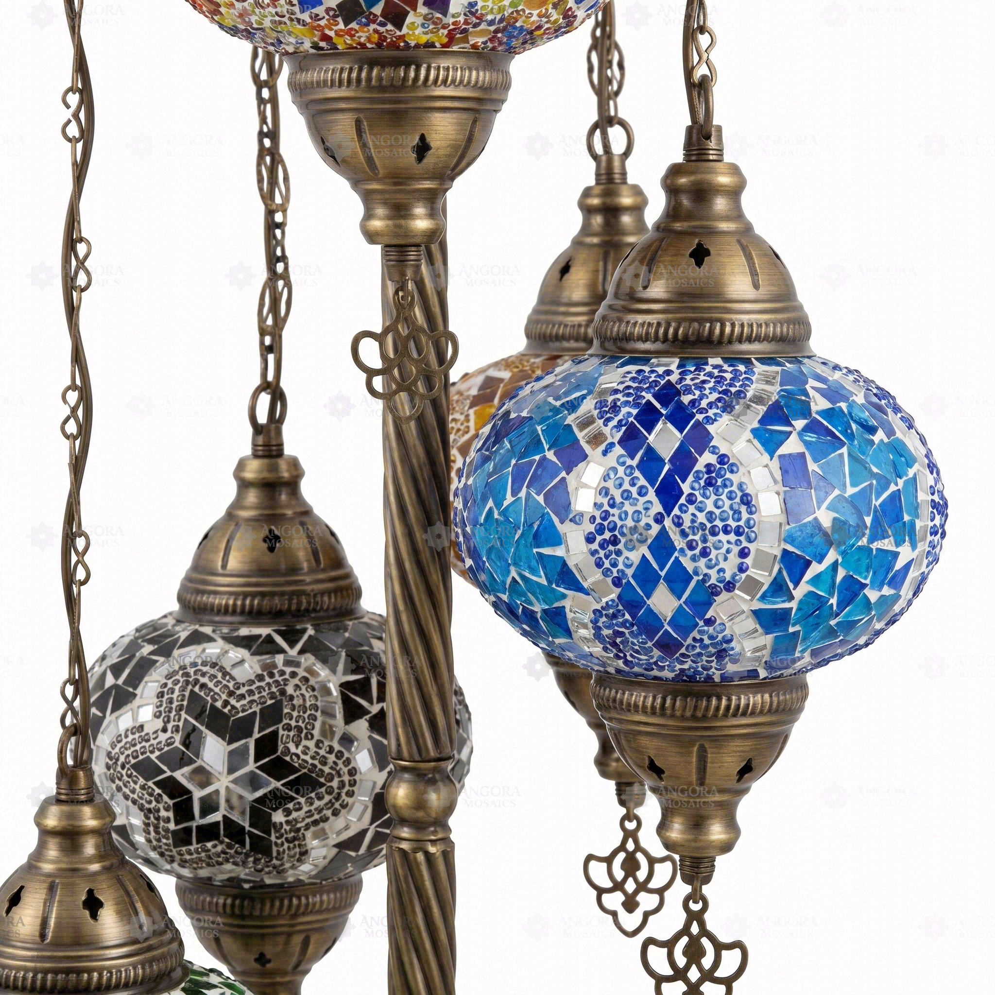 Close-up of Multicolor multicolor jewel mosaic glass globe pattern — floor lamp (LMD5N3 (03-18-19-53-67))