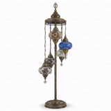 Full view of handmade Cool Tones mixed cool Turkish mosaic floor lamp on white background (LMD5N3 (05-15-17-18-19))