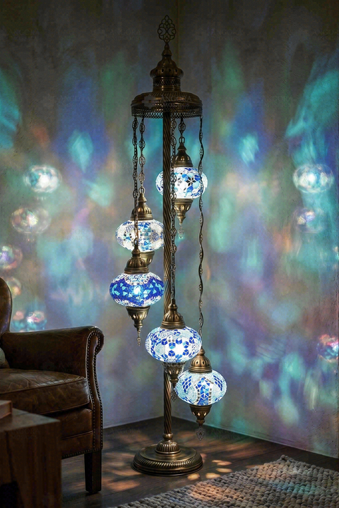 Blue 5-Globe Floor Lamp