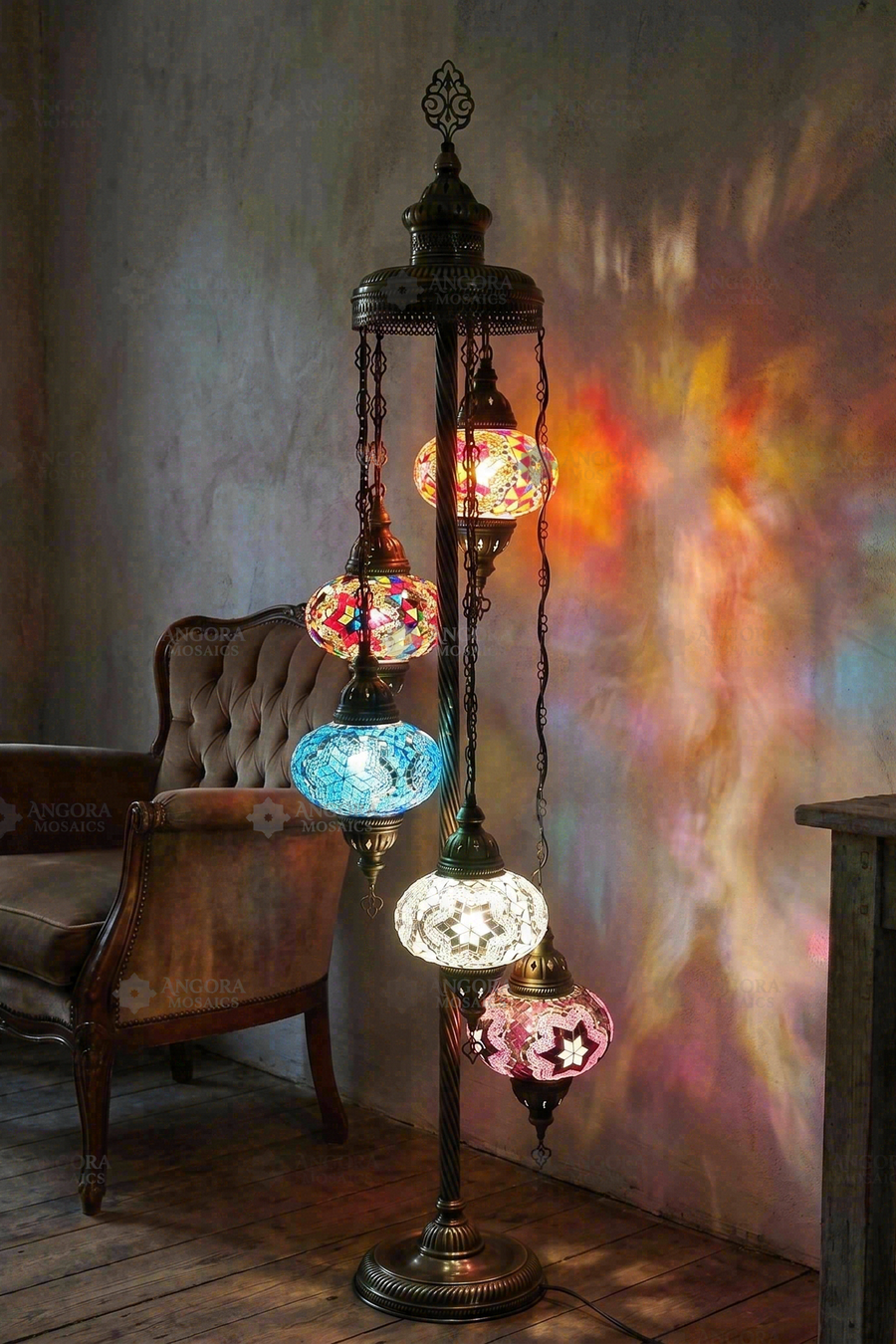 Multicolor 5-Globe Floor Lamp