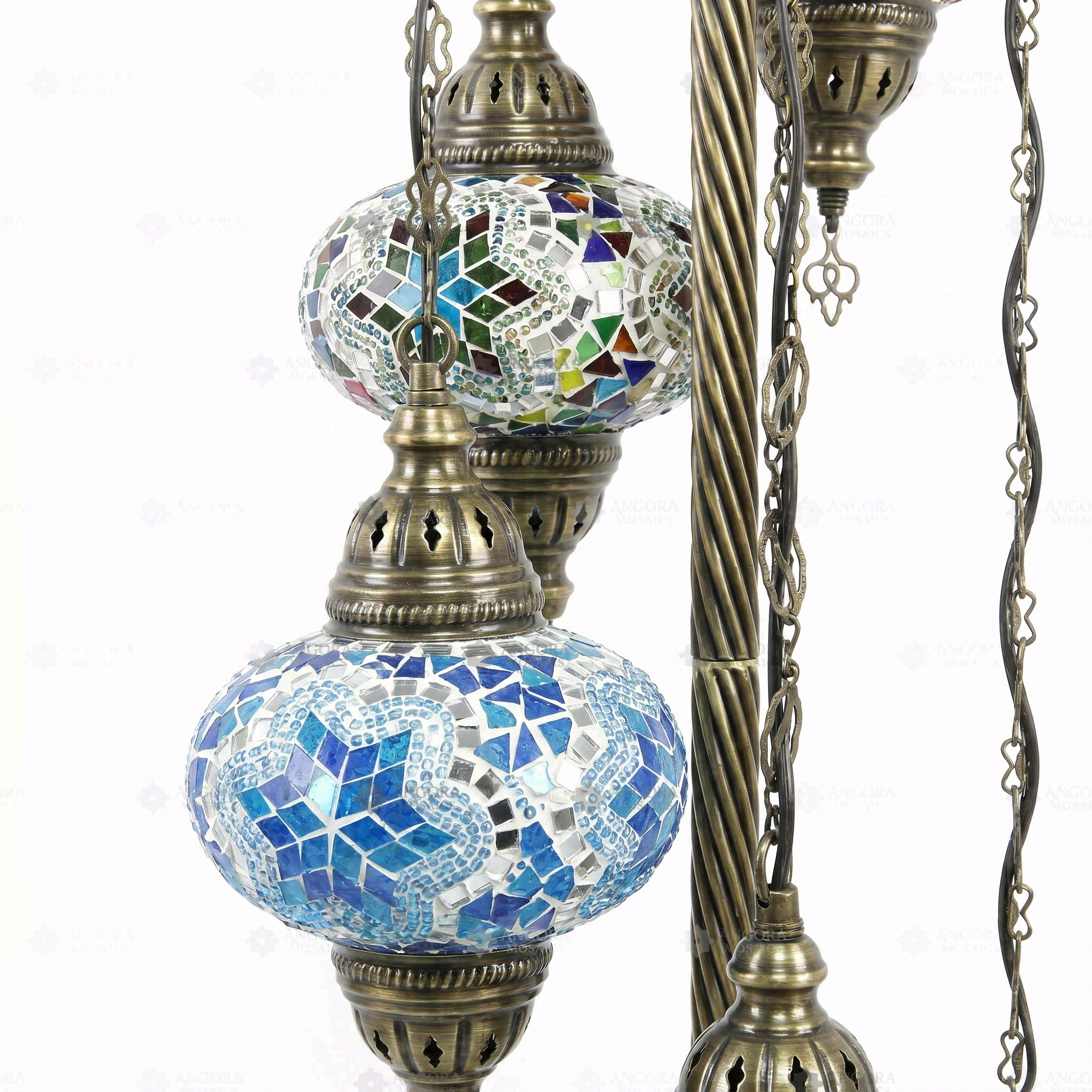 Close-up of Multicolor multicolor jewel mosaic glass globe pattern — floor lamp (LMD5N3 (11-15-16-17-19))