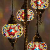 Lit close-up of mosaic glass globe — Multicolor floor lamp glowing (LMD5N3 (3017))