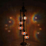 Multicolor Turkish mosaic floor lamp illuminated, showing colorful light projection (LMD5N3 (3018))