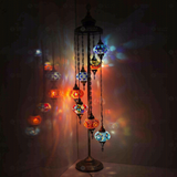 Multicolor Turkish mosaic floor lamp illuminated, showing colorful light projection (LMD7N3 (04-06-24-25-27-28-65))