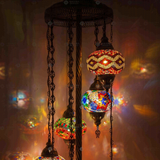 Lit close-up of mosaic glass globe — Multicolor floor lamp glowing (LMD7N3 (04-07-13-24-25-26-65))