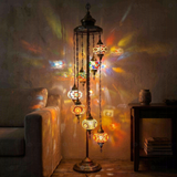 Multicolor multicolor jewel Turkish mosaic floor lamp in styled room — handmade Moroccan floor lamp (LMD7N3 (04-07-13-24-25-26-65))