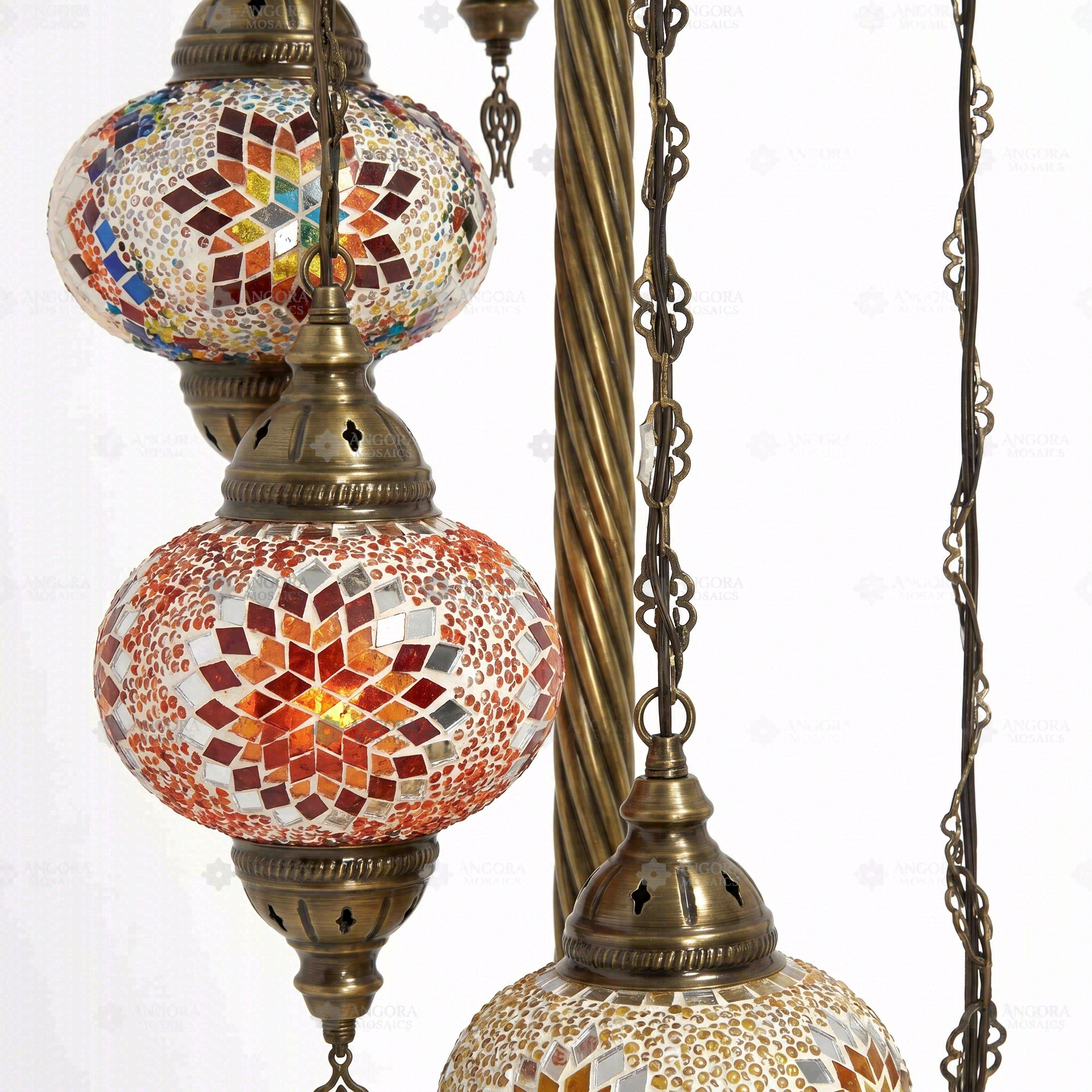 Close-up of Multicolor multicolor jewel mosaic glass globe pattern — floor lamp (LMD7N3 (04-07-13-24-25-26-65))