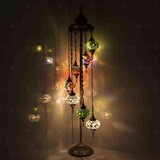 Multicolor Turkish mosaic floor lamp illuminated, showing colorful light projection (LMD7N3 (04-07-14-24-50-96-98))