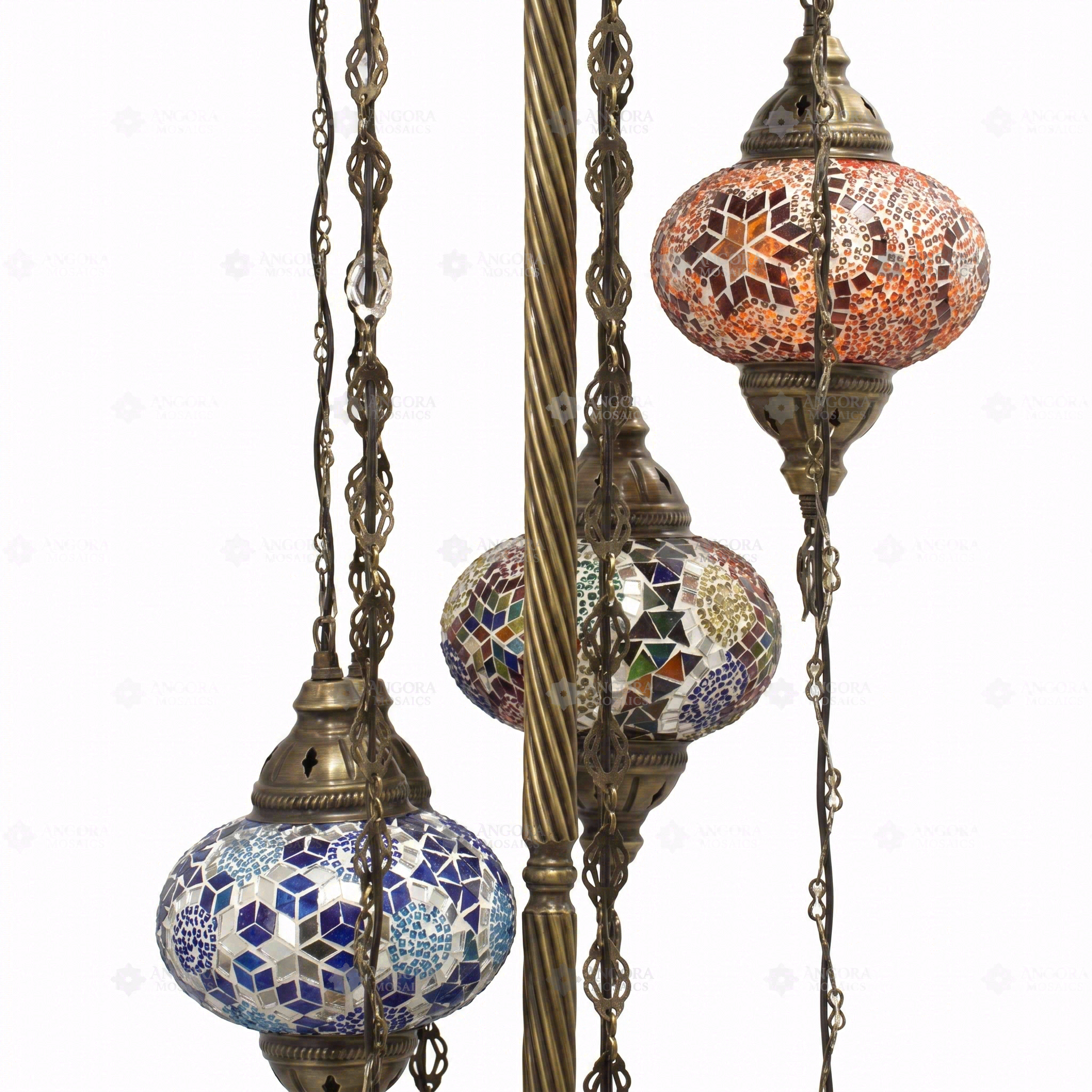 Close-up of Multicolor multicolor jewel mosaic glass globe pattern — floor lamp (LMD7N3 (04-13-14-24-25-28-29))