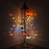 Multicolor Turkish mosaic floor lamp illuminated, showing colorful light projection (LMD7N3 (04-13-14-25-28-29-65))