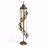 Full view of handmade Multicolor multicolor jewel Turkish mosaic floor lamp on white background (LMD7N3 (07-07-26-27-50-65-97))