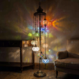 Multicolor multicolor jewel Turkish mosaic floor lamp in styled room — handmade Moroccan floor lamp (LMD7N3 (12-13-27-28-29-65-96))