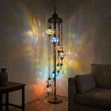 Multicolor multicolor jewel Turkish mosaic floor lamp in styled room — handmade Moroccan floor lamp (LMD9N3 (03-11-16-17-18-19-21-29-34))