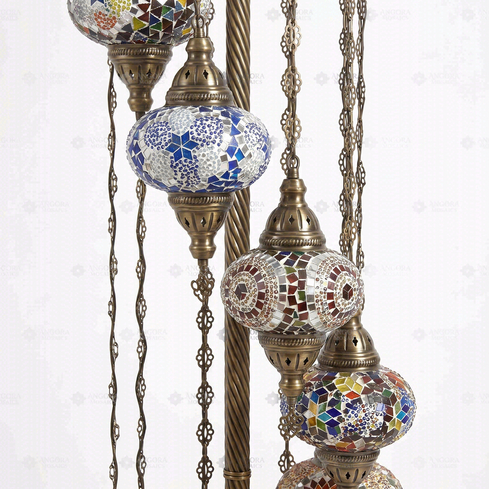 Multicolour 9-Globe Floor Lamp, close-up of the mosaic glass