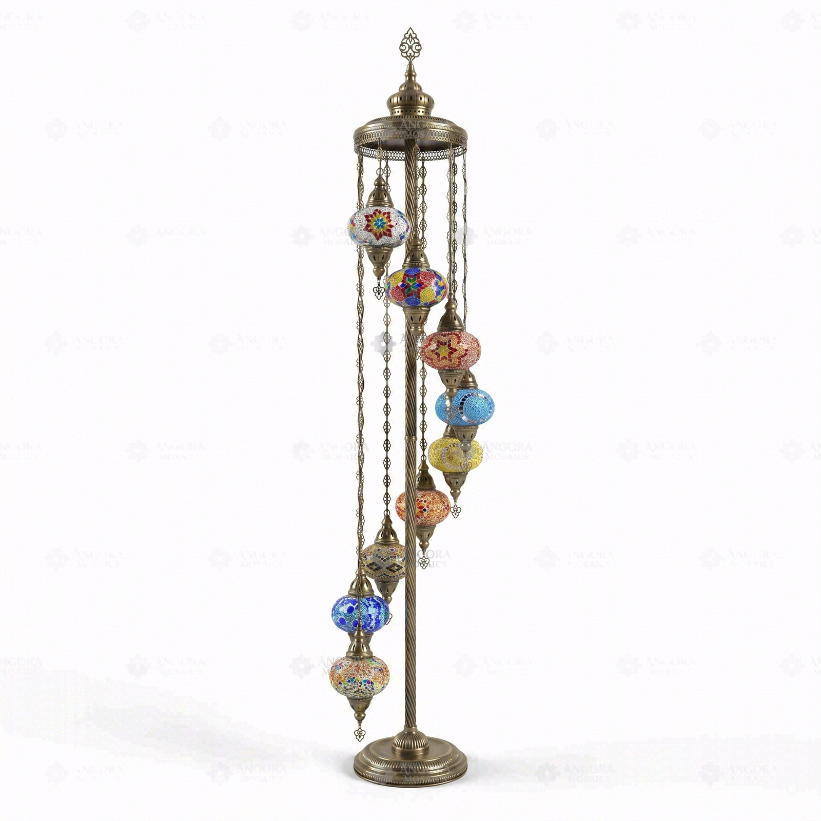 Full view of handmade Multicolor multicolor jewel Turkish mosaic floor lamp on white background (LMD9N3 (04-06-07-13-24-25-26-28-65))