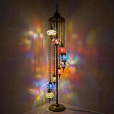 Multicolor Turkish mosaic floor lamp illuminated, showing colorful light projection (LMD9N3 (04-06-13-14-24-25-28-29-65))