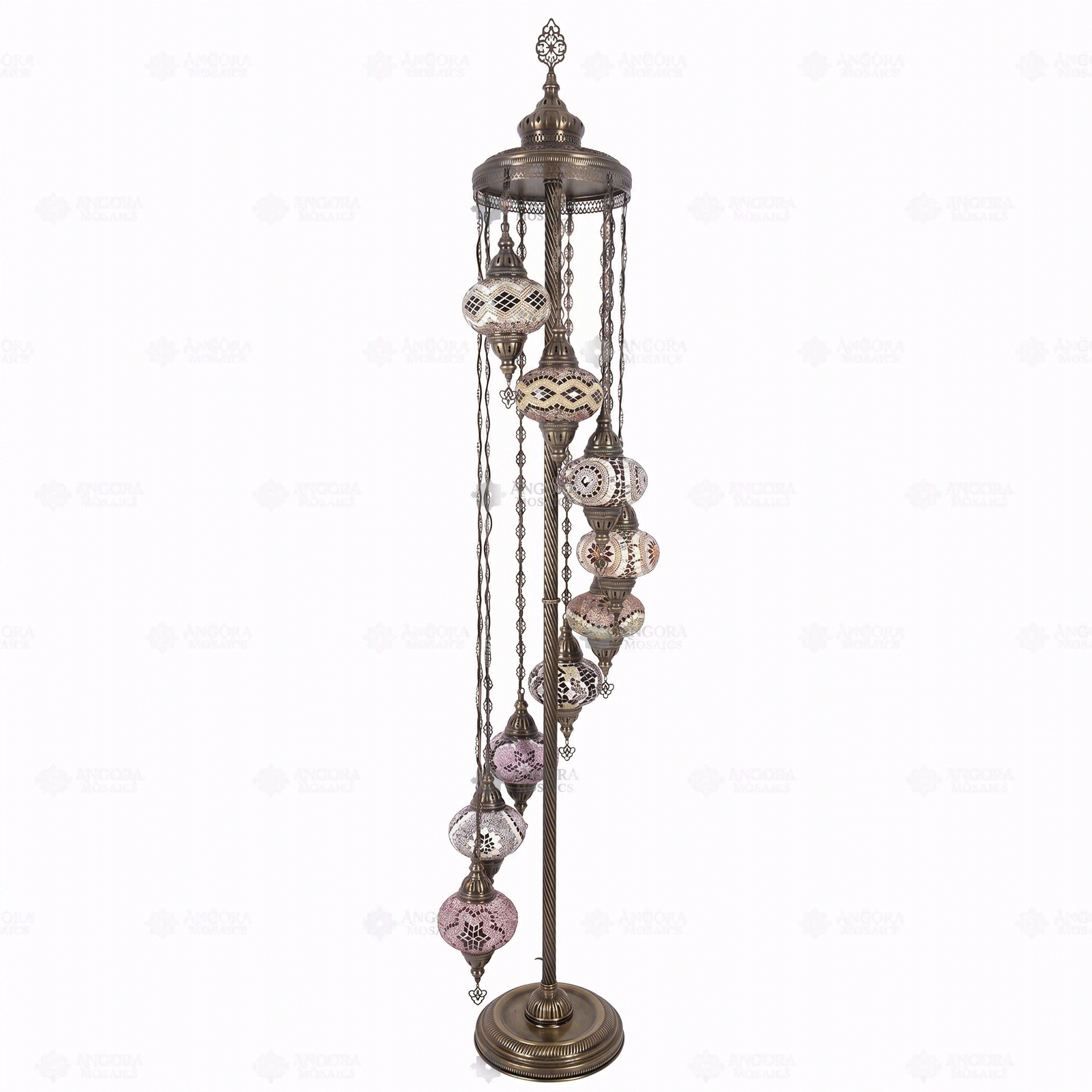 Full view of handmade Multicolor multicolor jewel Turkish mosaic floor lamp on white background (LMD9N3 (04-08-10-13-21-25-29-56-57))