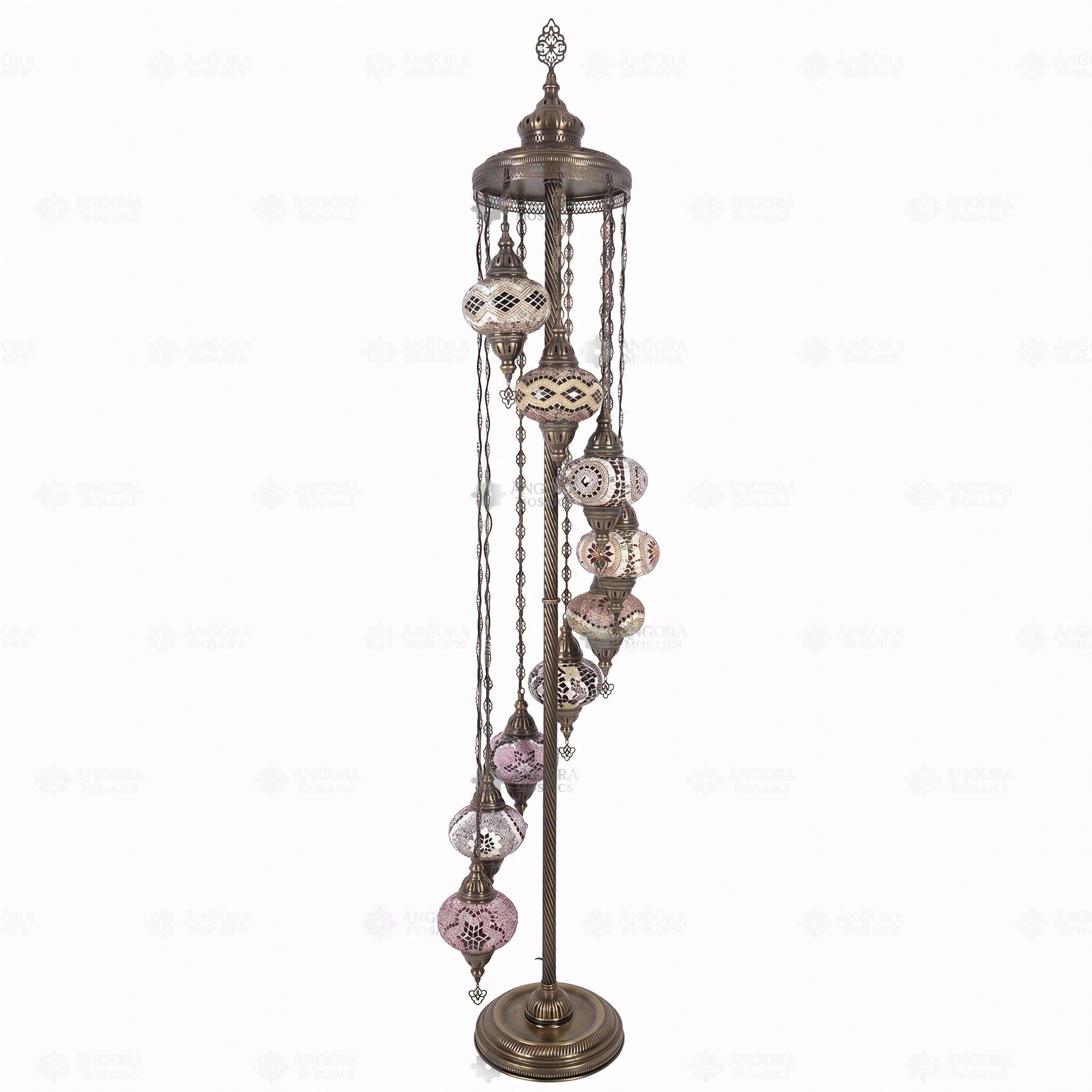 Full view of handmade Multicolor multicolor jewel Turkish mosaic floor lamp on white background (LMD9N3 (04-08-10-13-21-25-29-56-57))