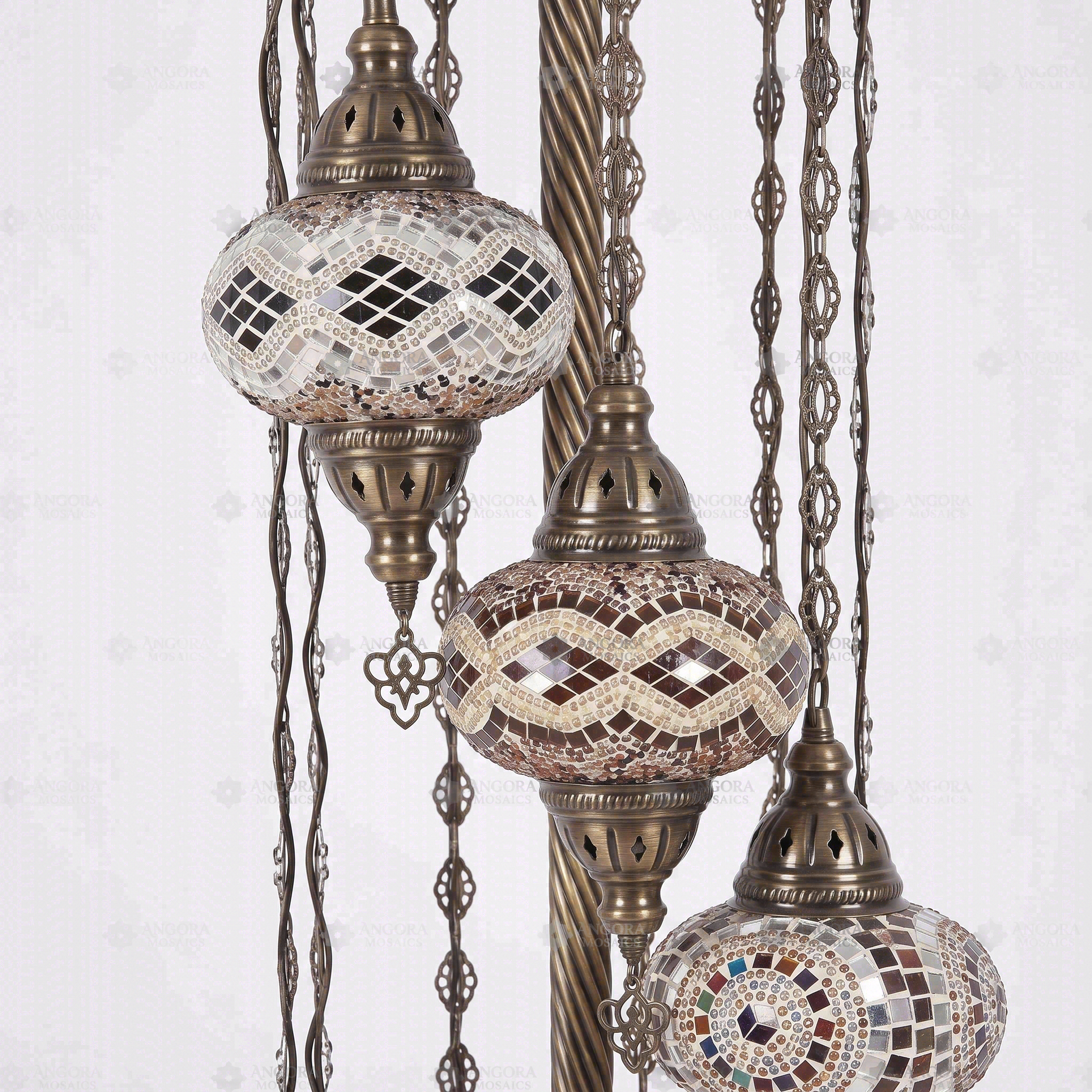 Close-up of Multicolor multicolor jewel mosaic glass globe pattern — floor lamp (LMD9N3 (04-08-10-13-21-25-29-56-57))