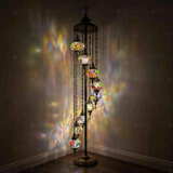 Multicolor Turkish mosaic floor lamp illuminated, showing colorful light projection (LMD9N3 (3001))