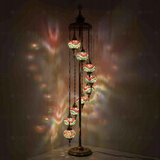 Multicolor Turkish mosaic floor lamp illuminated, showing colorful light projection (LMD9N3 (3004))