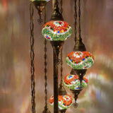 Lit close-up of mosaic glass globe — Multicolor floor lamp glowing (LMD9N3 (3004))