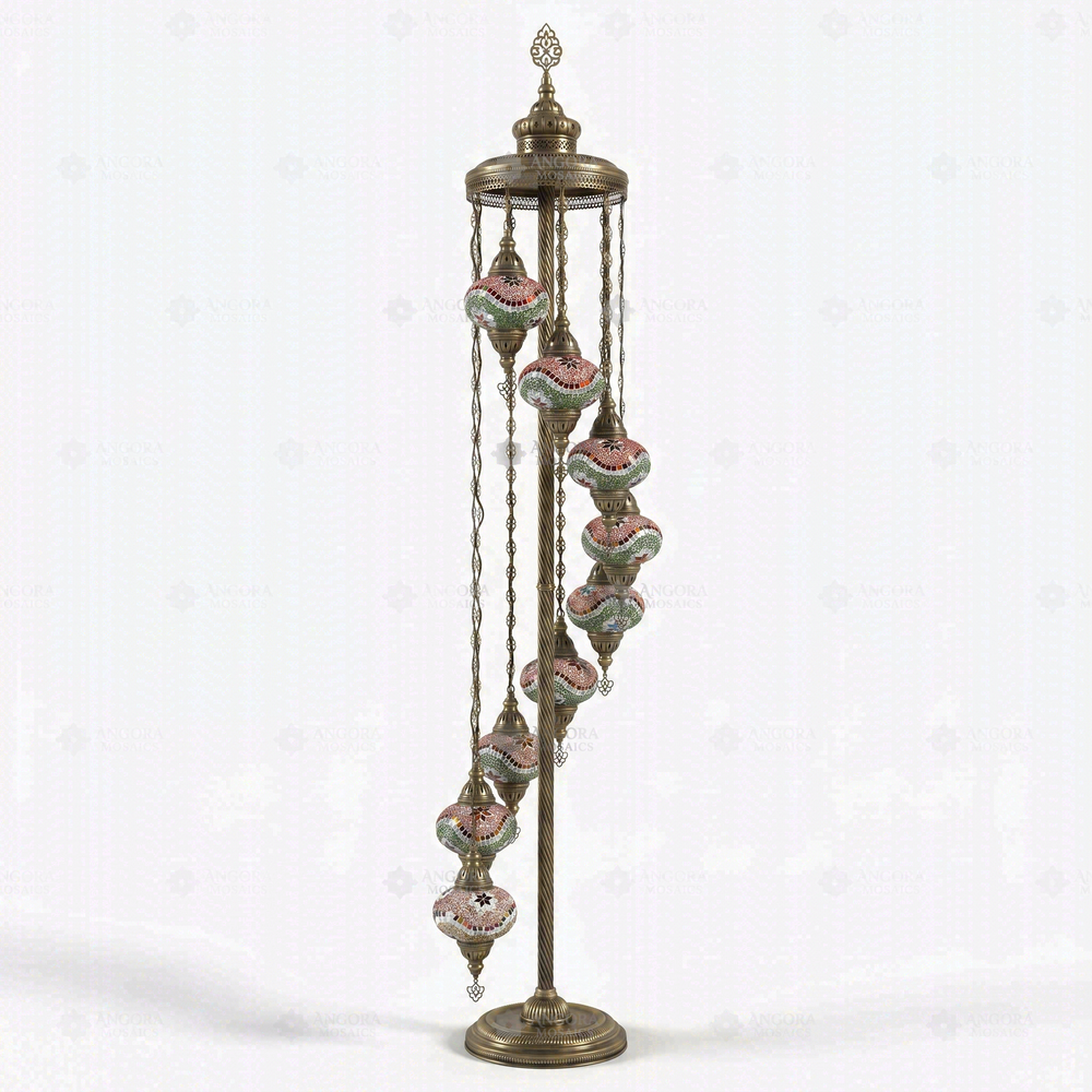 Multicolor 9-Globe Floor Lamp, on a white background
