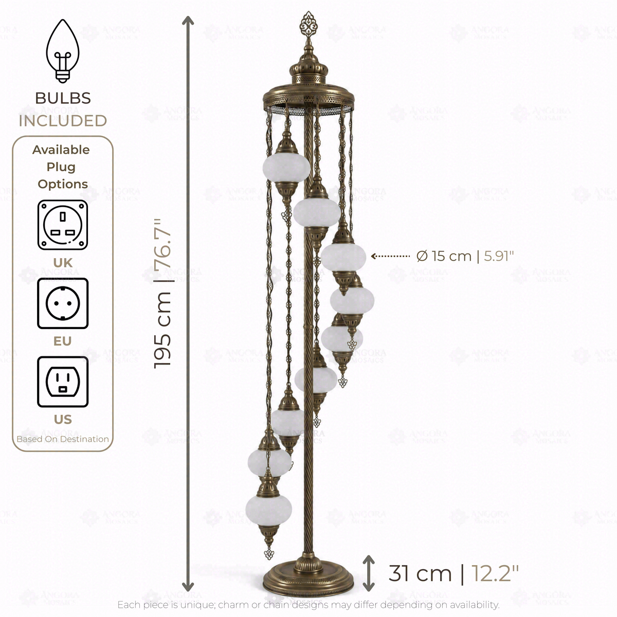 Multicolor 9-Globe Floor Lamp, dimensions
