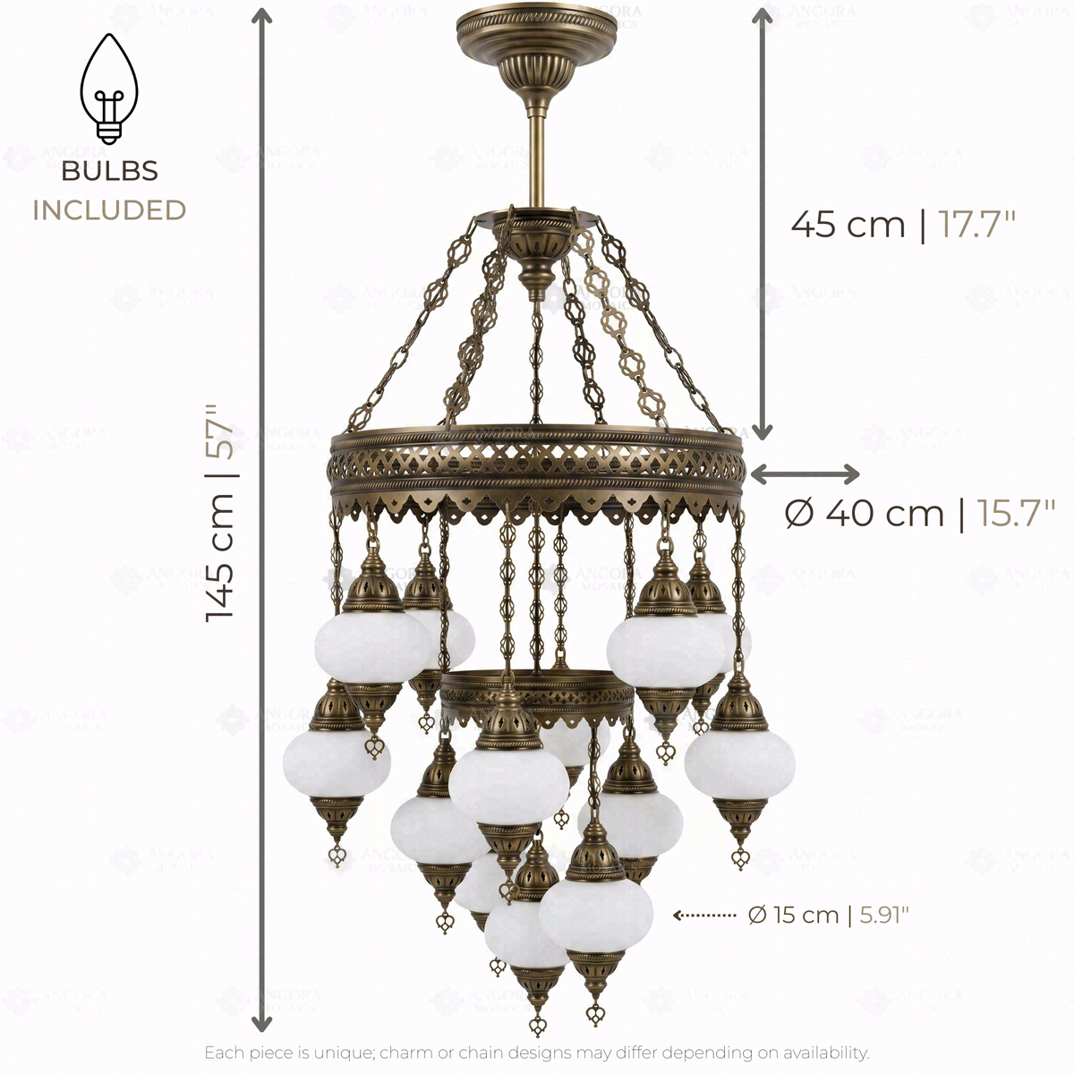 Multicolor 13-Globe Cluster Chandelier, dimensions
