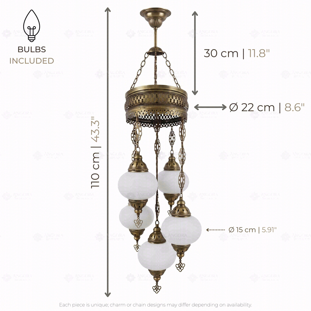 Multicolor 5-Globe Cluster Chandelier, dimensions